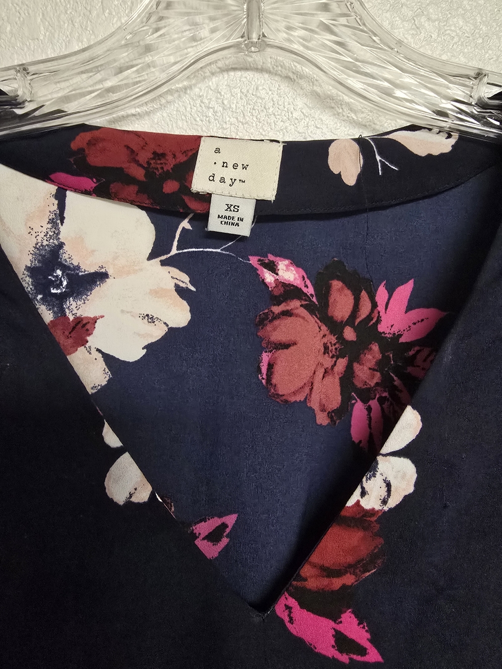 a new day Navy Floral V-Neck Tunic with Pink & Cream Flowers